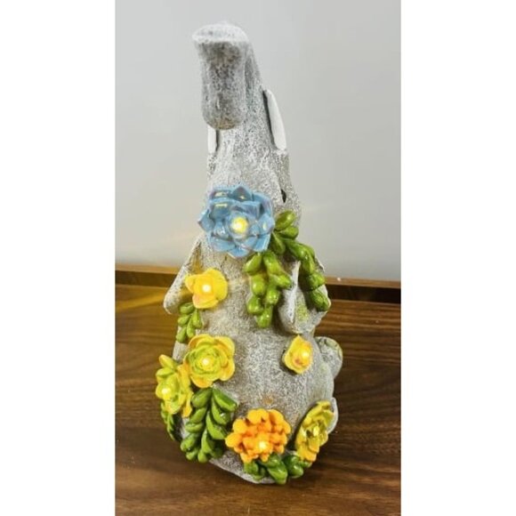 Outdoor Elephant Sculpture Statue - Solar Garden Elephant with 7 LED Succulent - Picture 3 of 6